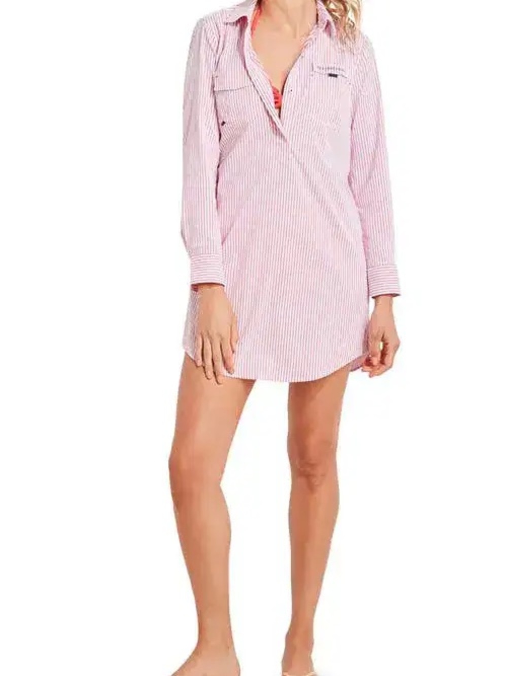 Vineyard Vines Pink and White Striped Women's Swim Coverup Shirt Dress